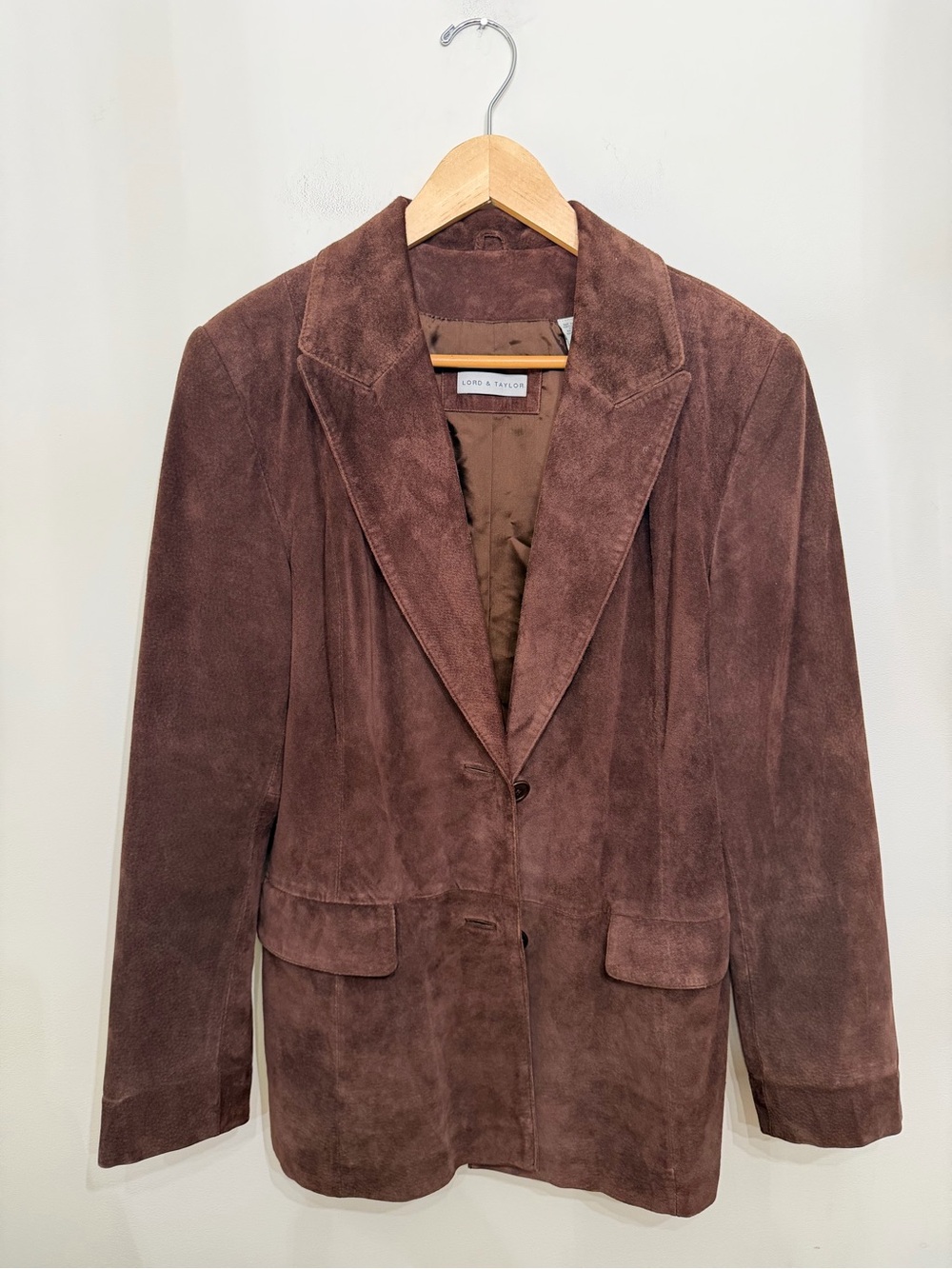 VTG Lord & Taylor 100% Suede Leather Blazer Chocolate Brown Jacket Women’s L